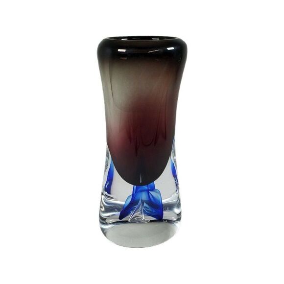 ADAM JABLONSKI Art Glass VASE 10” Purple Blue Controlled Bubble Cased Crystal Vt - Picture 1 of 11